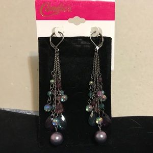 Purple/Pink/Blue Teardrop Gunmetal Fringe Earrings